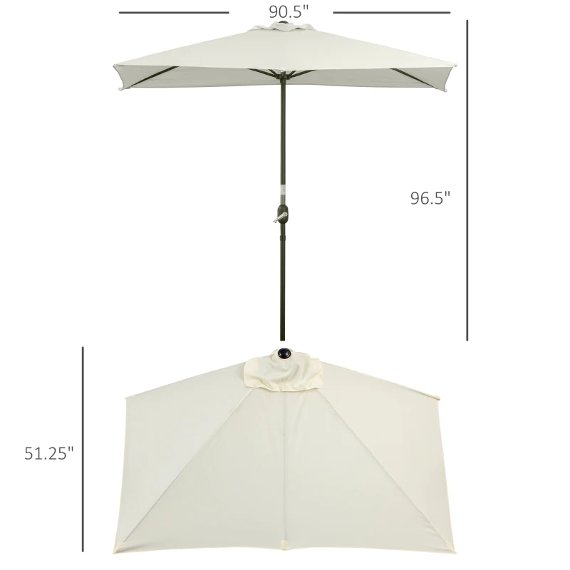 Outsunny 8ft Half Umbrella Outdoor Balcony Parasol Patio Garden Outdoor Window Sun Shade w/ 5 Ribs Beige