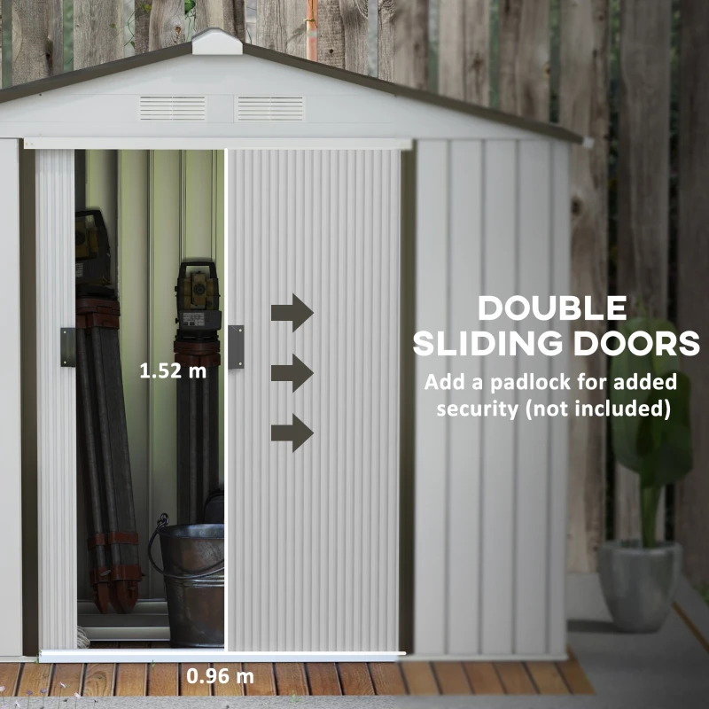 Outsunny 7'x 4'x 6' Garden Tool Shed Metal Storage Shed w/ Foundation Kit and Double Doors Silver