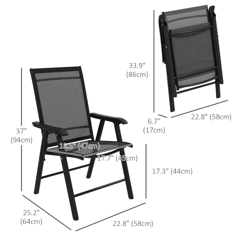 Outsunny 4-Piece Folding Chair Set for Relaxing on Patio Balcony Garden, Comfortable Outdoor Furniture with Armrests, Black