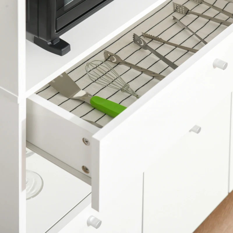 HOMCOM Compact Kitchen Pantry Cabinet Server Hutch Storage Buffet with Microwave Oven Stand Drawer and Shelves, White