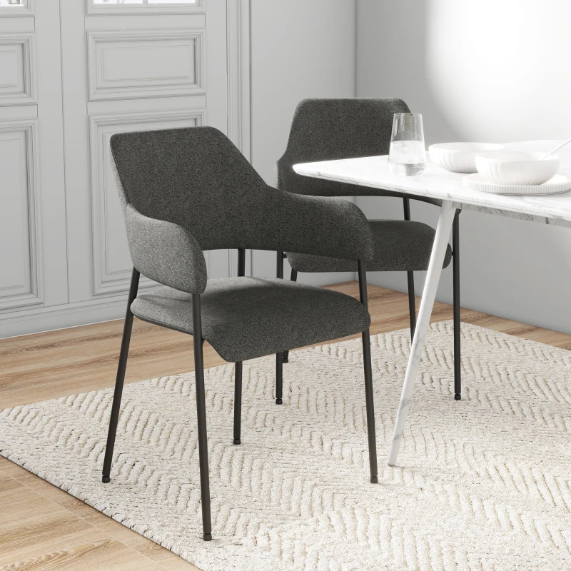 HOMCOM Dining Room Chairs Set of 2, Fabric Kitchen Chairs with Armrests and Steel Legs for Living Room, Black