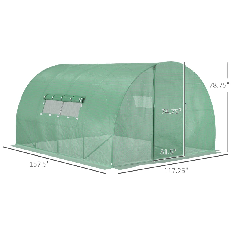 Outsunny 13x10x6.6ft Heavy Duty Outdoor Walk-in Tunnel Greenhouse Portable Garden Planting Warm House with PE Cover Green