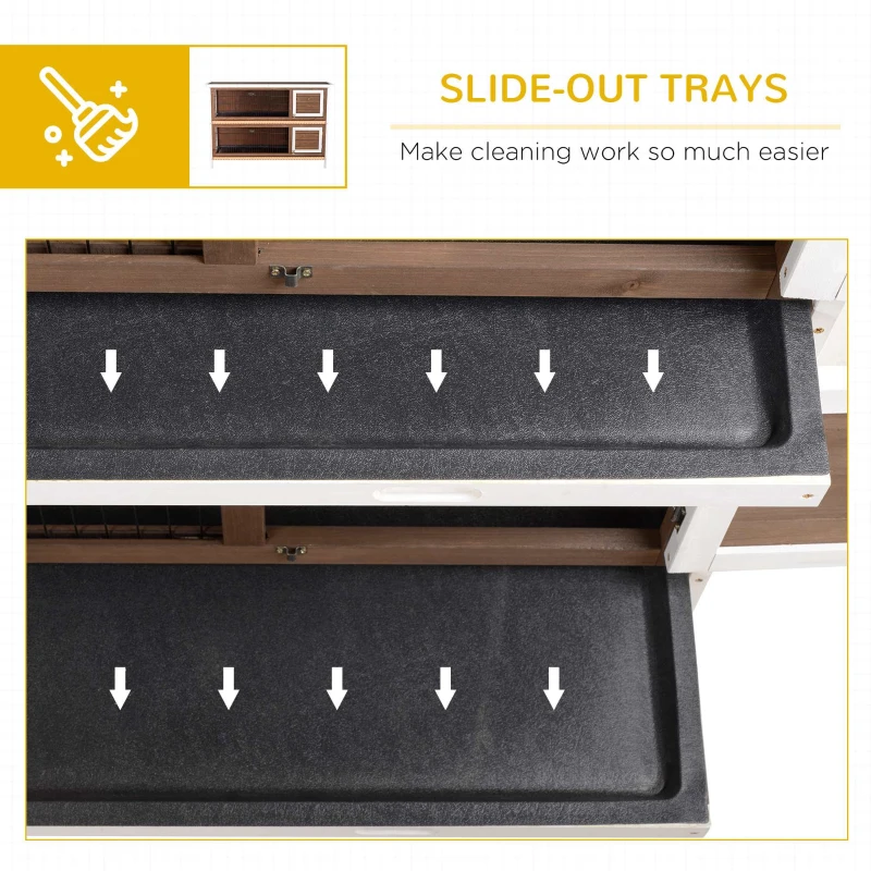 PawHut 2 Tier Wooden Rabbit Hutch Bunny Pet House Wooden Coop Run, Brown