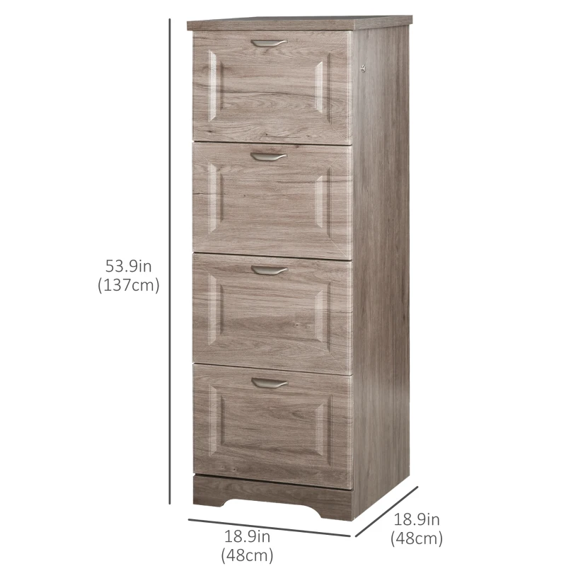 HOMCOM 4 Drawer Vertical File Cabinets Freestanding Enclosed Storage Cabinet with File Hanging, Grey