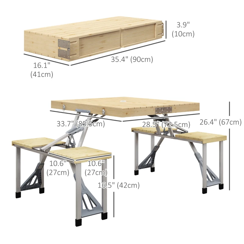 Outsunny Aluminum Frame Folding Picnic Table, Portable Camping Table and Chairs Set with Umbrella Hole