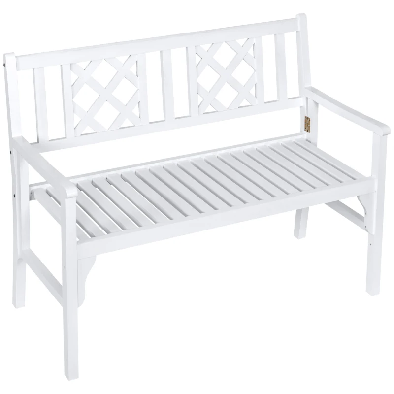 Outsunny Foldable Garden Bench, 2-Seater Patio Wooden Bench, Loveseat Chair with Backrest and Armrest for Patio, Porch or Balcony, White