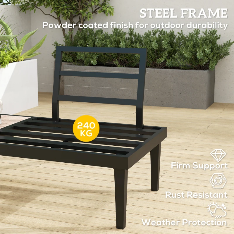 Outsunny 2 Seater Patio Sofa, Outdoor Sofa Couch with Wood Grain Side Tray and Cushions for Balcony, Backyard, Grey