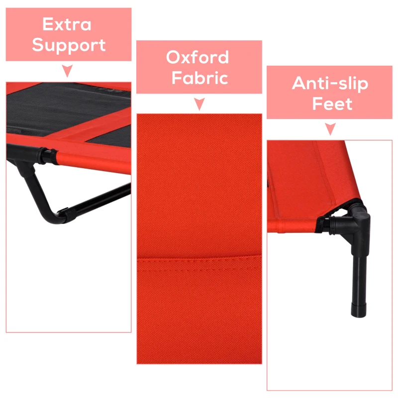 PawHut Elevated Dog Bed, Raised Dog Cot for XL Sized Dogs, Indoor & Outdoor, 36" x 30" x 7", Red