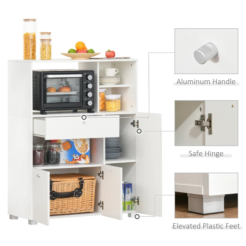 HOMCOM Compact Kitchen Pantry Cabinet Server Hutch Storage Buffet with Microwave Oven Stand Drawer and Shelves, White