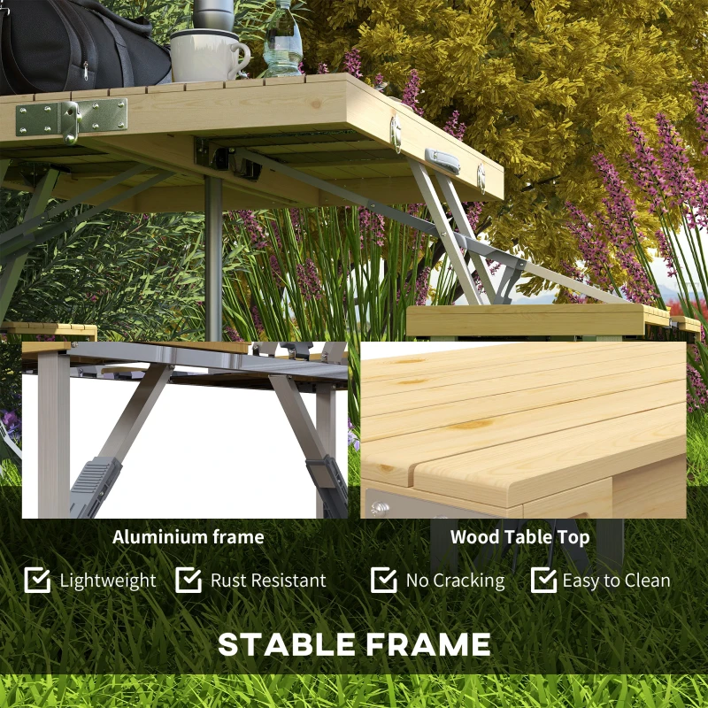 Outsunny Aluminum Frame Folding Picnic Table, Portable Camping Table and Chairs Set with Umbrella Hole