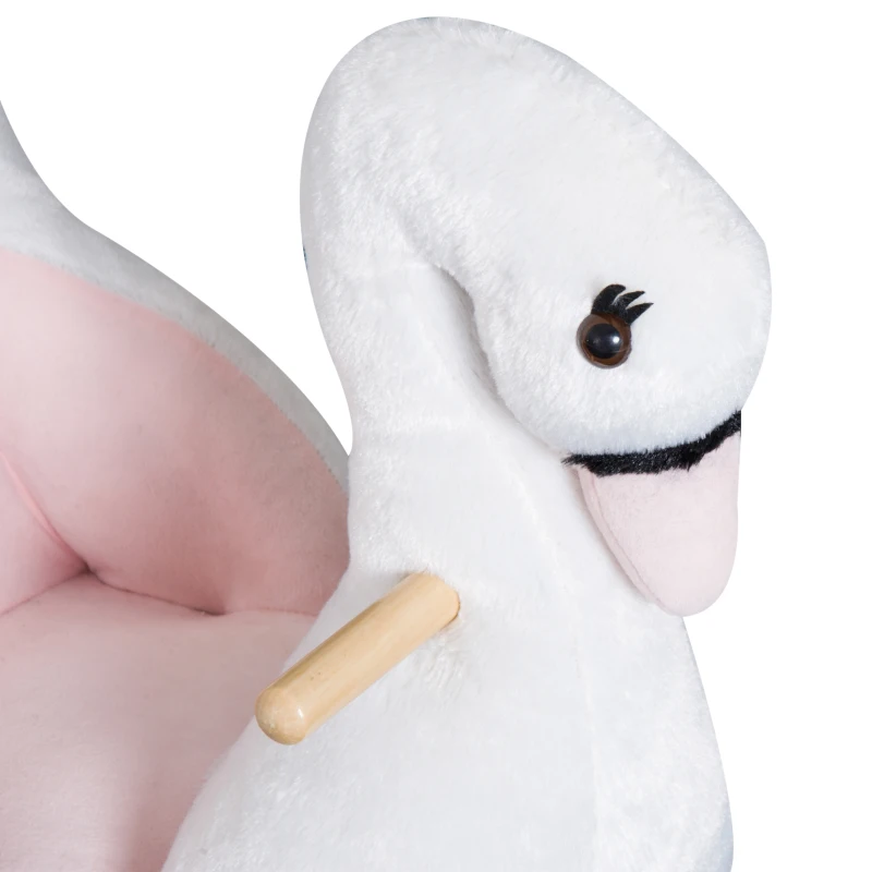 Qaba Soft Warm Kids Rocking Horse Child Plush Ride On Toy Swan Style Playtime with Lullaby Song White