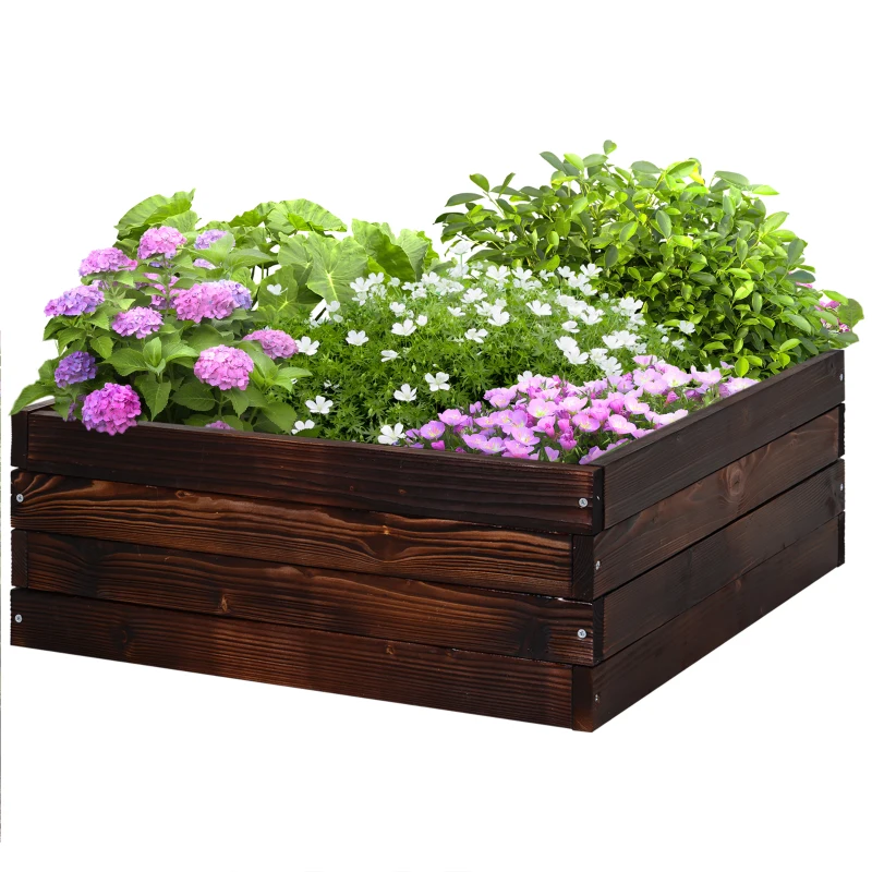 Outsunny Raised Garden Bed Elevated Wooden Planter Box for Backyard, Patio to Grow Vegetables, Herbs, and Flowers