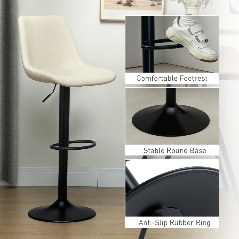 HOMCOM Adjustable Barstools Set of 2, Swivel Bar Stools with Back and Footrest for Kitchen Island Counter, Beige