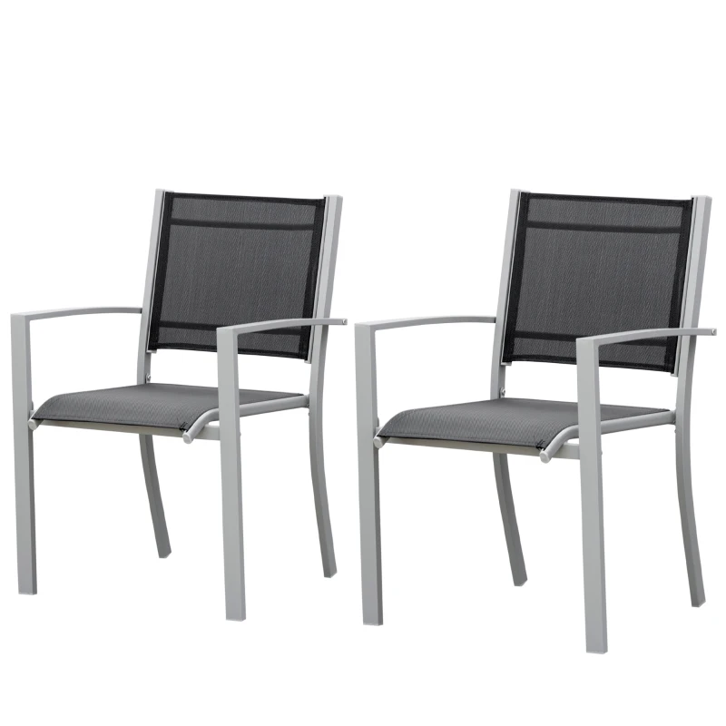 Outsunny Set of 2 Patio Dining Chair Outdoor Mesh Seat Heavy Duty Stackable Garden Bistro Chairs Yard Home Furniture Silver