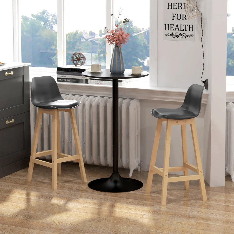 HOMCOM Bar Height Stools Set of 2, PU Leather Upholstered Stools for Kitchen Island, Modern Bar Chairs with Backs, Black