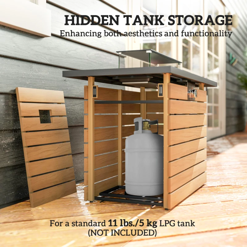 Outsunny 43" Propane Fire Pit Table 50,000 BTU Outdoor Gas Fire Table with Glass Wind Guard, Waterproof Cover