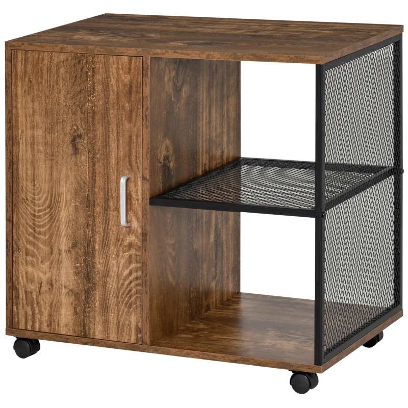 HOMCOM Lateral Filing Cabinet, Mobile File Cabinet Printer Stand Home Office Organizer with Wheels, Rustic Brown