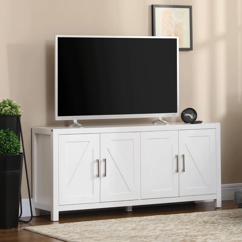 HOMCOM Sideboard Cabinet Buffets Table with Barn Style Doors TV Cabinet Stand for TVs up to 65" with 4 Cable Holes White