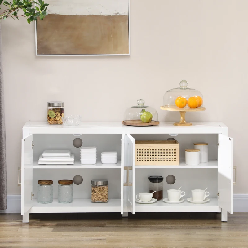 HOMCOM Sideboard Cabinet Buffets Table with Barn Style Doors TV Cabinet Stand for TVs up to 65" with 4 Cable Holes White
