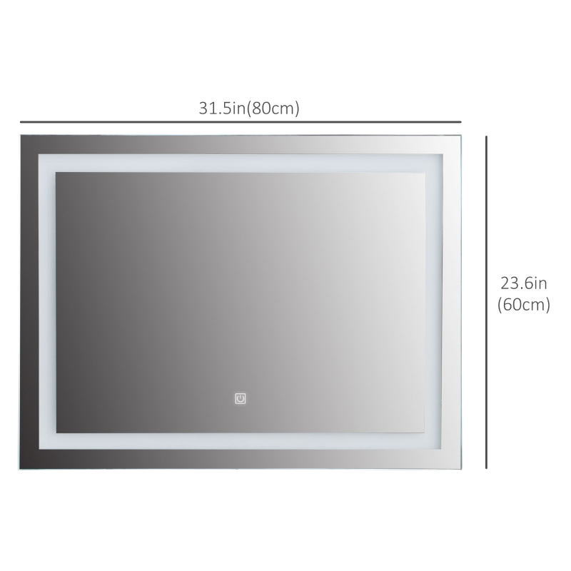 HOMCOM 24 x 32 Inch LED Bathroom Mirror Wall Mounted Vanity Lighted Illuminated Mirror with with Touch Switch, Vertical Outline LEDs