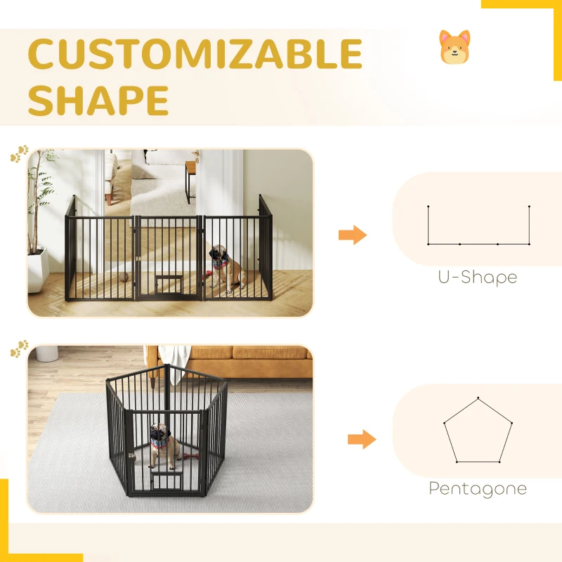 PawHut 5 Panels Dog Playpen, Foldable Portable Pet Playpen with Door, for Small & Medium Dogs, 30"H