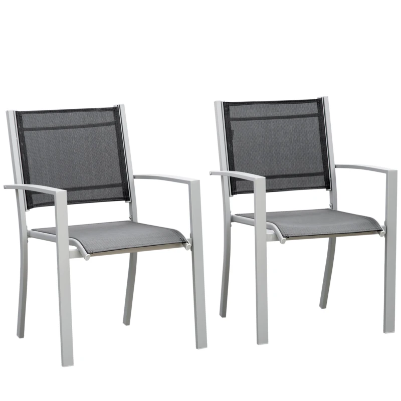 Outsunny Set of 2 Patio Dining Chair Outdoor Mesh Seat Heavy Duty Stackable Garden Bistro Chairs Yard Home Furniture Silver