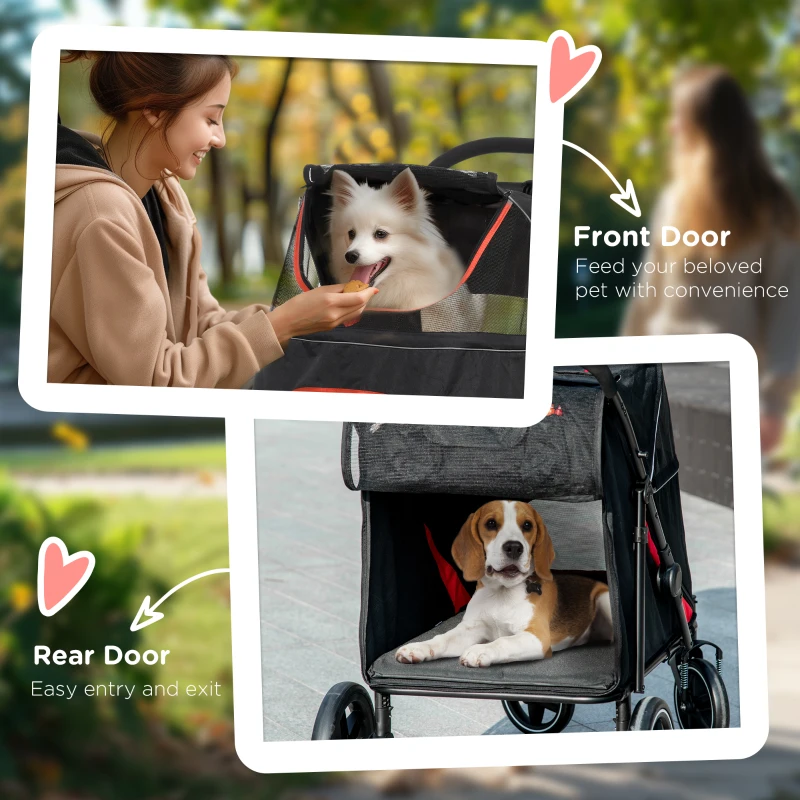 PawHut Foldable Pet Stroller with Universal Front Wheels, Shock Absorber, Dog Cat Carriage for Large & Medium Dogs, Black