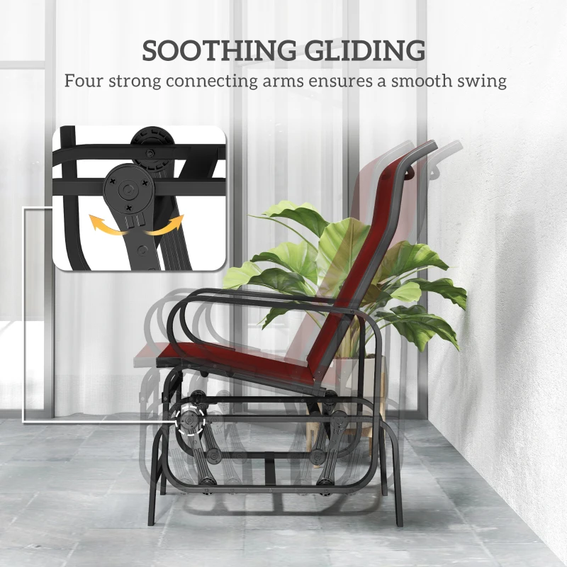 Outsunny Patio Glider with Breathable Mesh Fabric, Outdoor Glider Chair, Garden Rocking Gliding Seat for Patio, Yard, Porch, Black/Wine Red