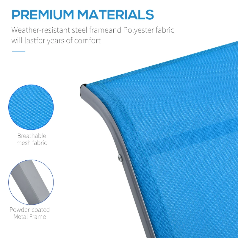 Outsunny 3 Pieces Patio Pool Lounge Chairs Set, Outdoor Chaise lounge with 2 S-Shaped Sunbathing Chairs and a Glass Top Table, for Yard Garden, Blue