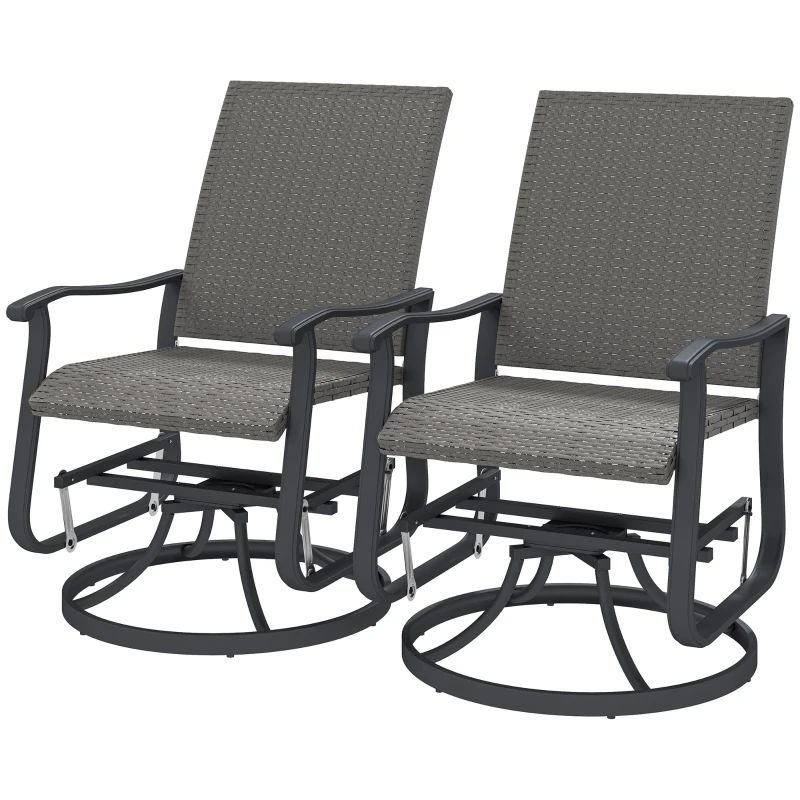 Outsunny Set of 2 Rattan Patio Glider, Wicker Outdoor Glider Swivel Chair with Steel Frame, High Back for Backyard Porch, Grey