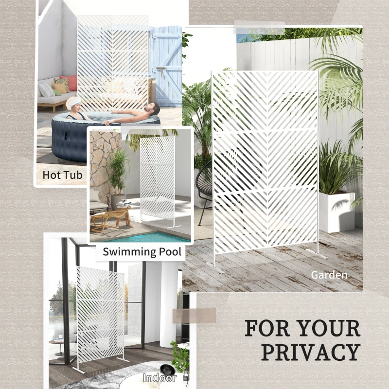 Outsunny 6.5FT Decorative Outdoor Divider, Metal Privacy Screen with Stand, Triangle Style, White
