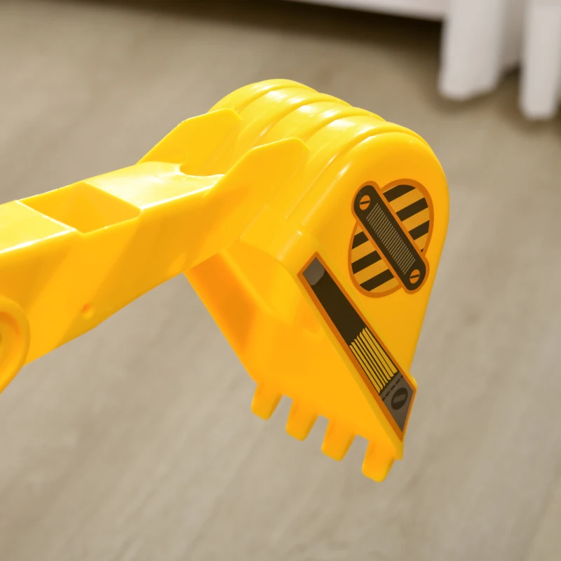 Qaba Kids Ride-on Excavator with Digger, Pretend Play Construction Truck with Under Seat Storage, Realistic Sound, Treaded Wheels, No Power Design