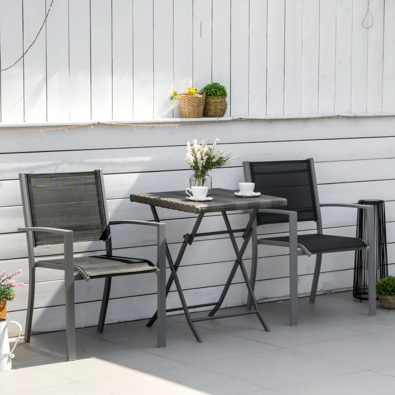 Outsunny Set of 2 Patio Dining Chair Outdoor Mesh Seat Heavy Duty Stackable Garden Bistro Chairs Yard Home Furniture Silver