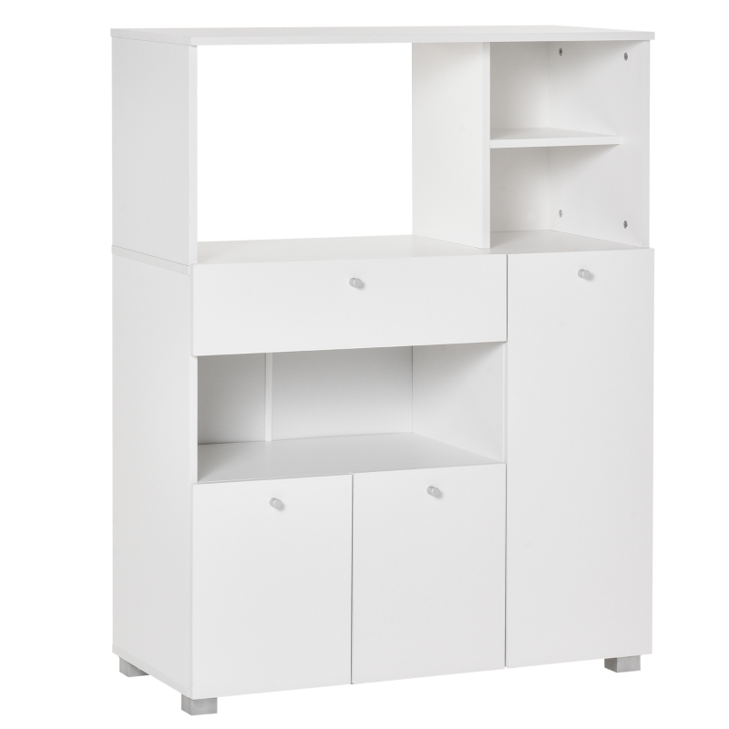 HOMCOM Compact Kitchen Pantry Cabinet Server Hutch Storage Buffet with Microwave Oven Stand Drawer and Shelves, White
