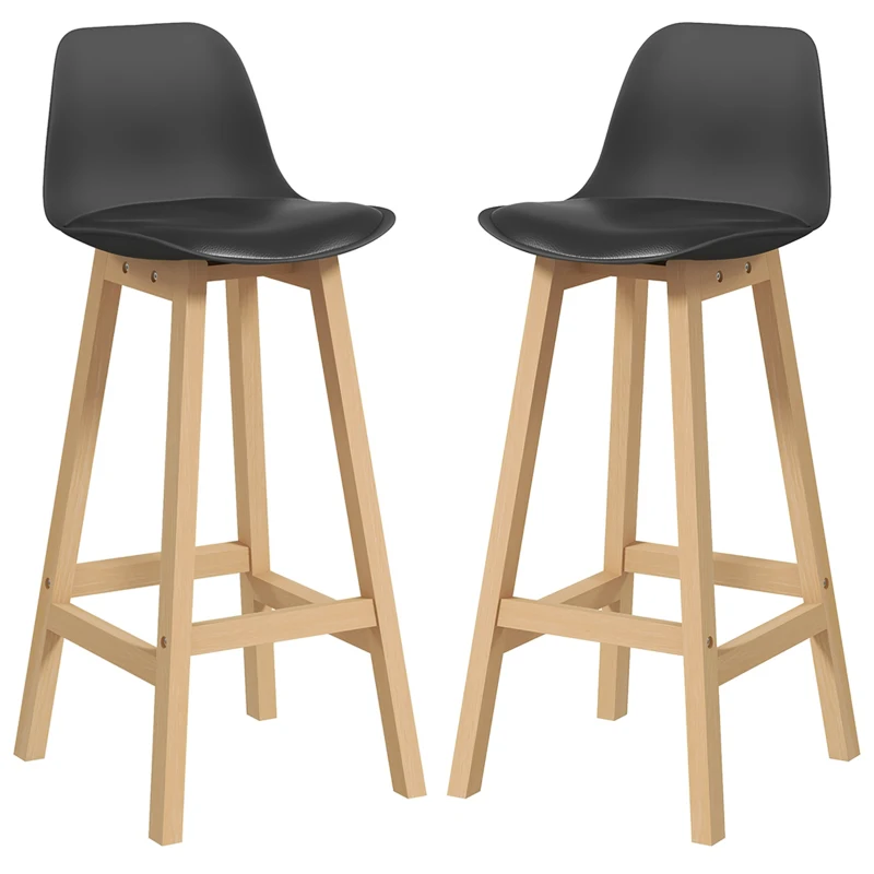 HOMCOM Bar Height Stools Set of 2, PU Leather Upholstered Stools for Kitchen Island, Modern Bar Chairs with Backs, Black