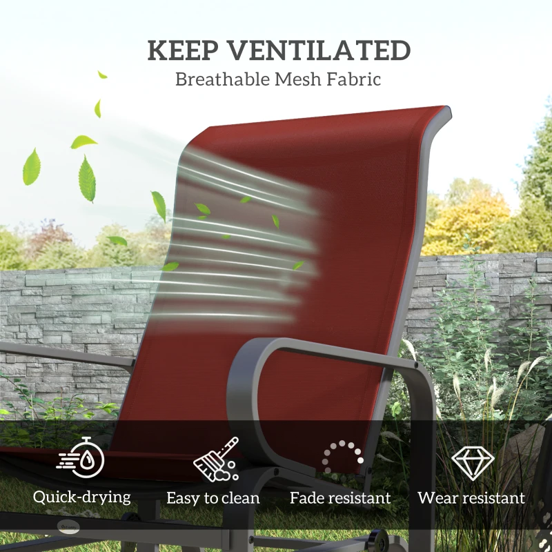 Outsunny Patio Glider with Breathable Mesh Fabric, Outdoor Glider Chair, Garden Rocking Gliding Seat for Patio, Yard, Porch, Black/Wine Red