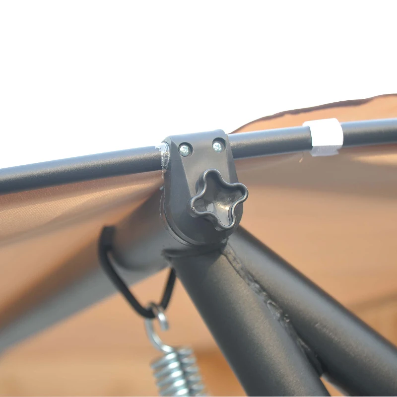 Outsunny 3-Seat Outdoor Patio Swing Chair, Converting Flat Bed, Canopy Swing with Adjustable Shade, Removable Cushions, Cup Holder, Light Brown