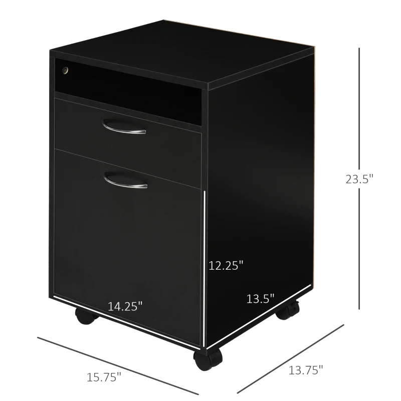 HOMCOM Mobile Storage Cabinet Organizer with Drawer and Cabinet, Printer Stand with Castors, Black