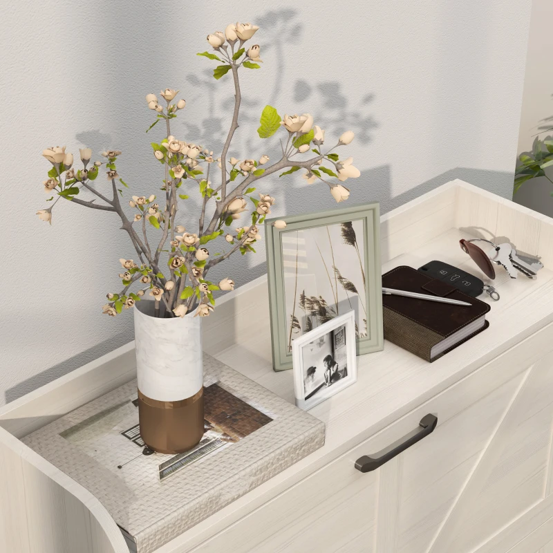 HOMCOM Narrow Shoe Storage Cabinet, Farmhouse Slim Shoe Cabinet with 2 Flip Drawers, Adjustable Shelves, White Oak