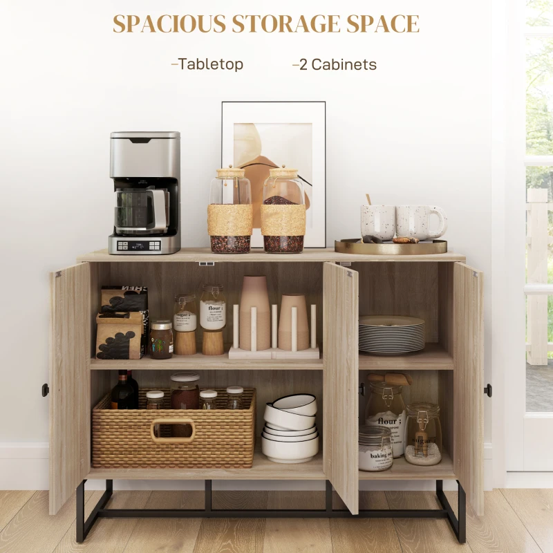 HOMCOM Modern Sideboard, Buffet Cabinet with Adjustable Shelves, 3 Chevron Doors for Living Room, Hallway, Oak Wood Grain