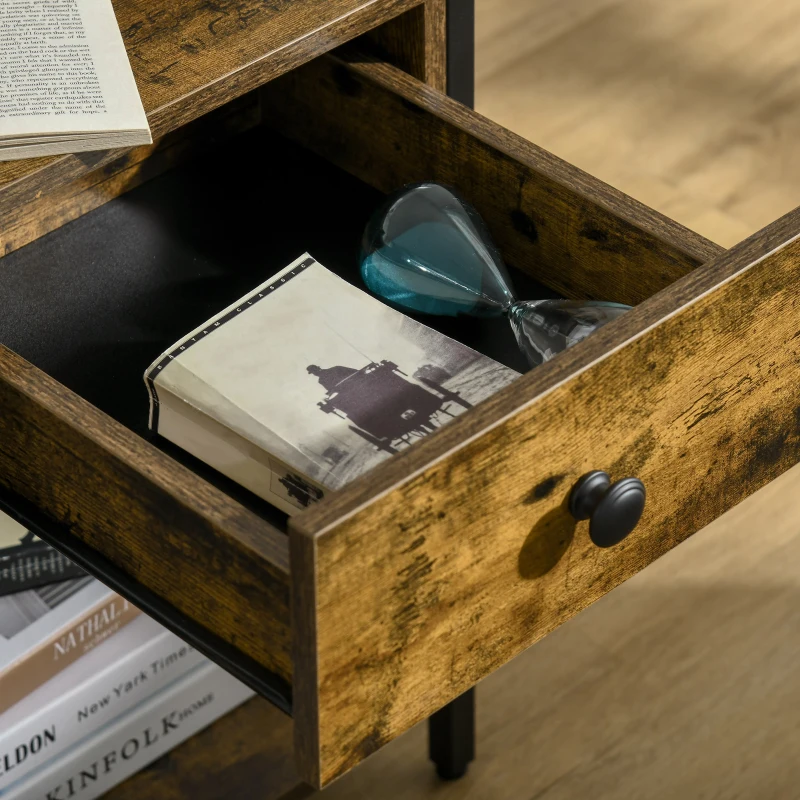 HOMCOM Industrial Side Table with Storage Shelf & Drawer, Accent Table, Versatile Night Stand, for Living Room, Bedroom, Rustic Brown