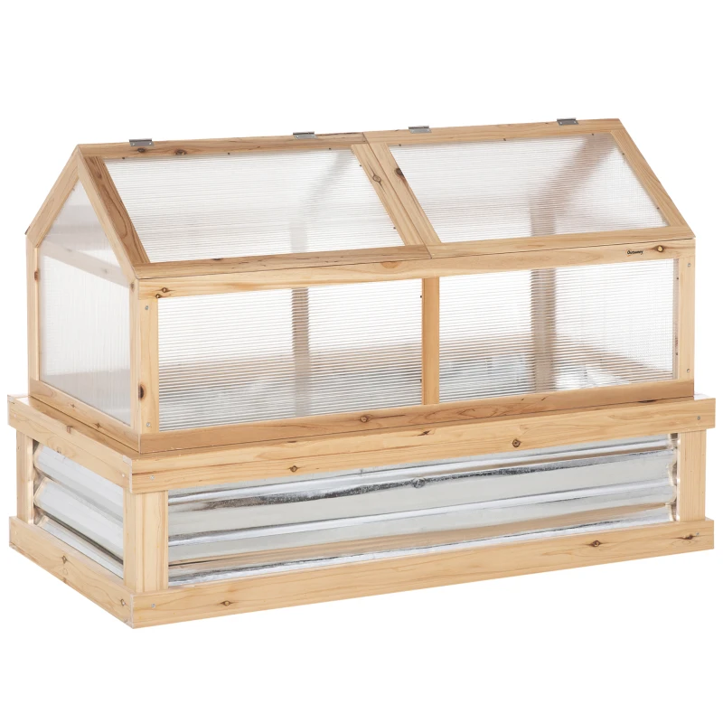 Outsunny Raised Garden Flower Bed Kit with Greenhouse, Wooden Cold Frame Planter, 48" x 24" x 32", Natural