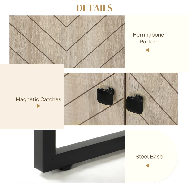 HOMCOM Sideboard Buffet Cabinet with 2 Adjustable Shelves and Steel Base, TV Stand, Coffee Bar Cabinet for Living Room, Oak