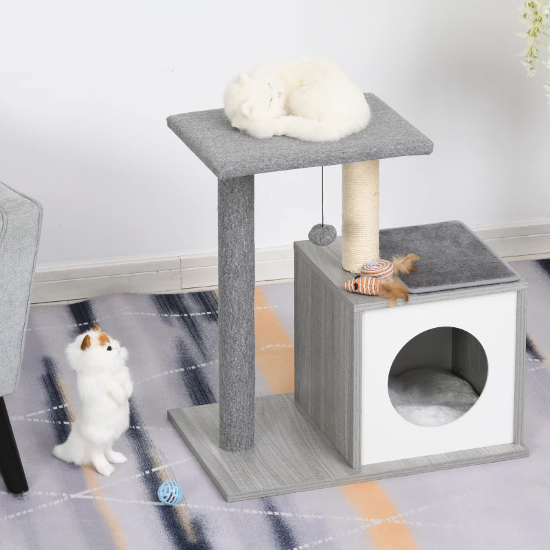 PawHut Multi-level Cat Tree Condo with Sisal-Covered Scratching Posts Grey