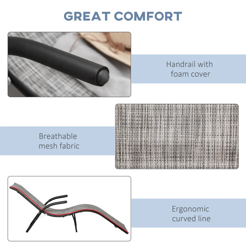 Outsunny Outdoor Lounge Chair with Armrest, Folding Tanning Chair for Beach, Poolside and Patio, Grey