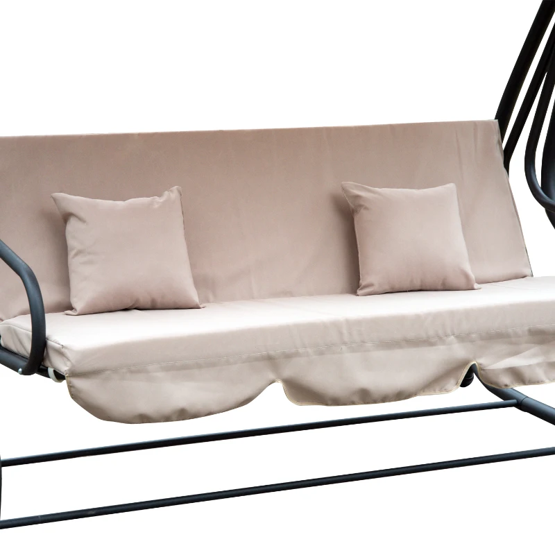 Outsunny 3-Seat Outdoor Patio Swing Chair, Converting Flat Bed, Canopy Swing with Adjustable Shade, Removable Cushions, Cup Holder, Light Brown