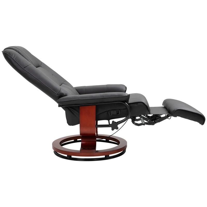 HOMCOM Manual Recliner Chair Armchair Sofa with Faux Leather Upholstered, Wood Base for Living Room Bedroom, Black