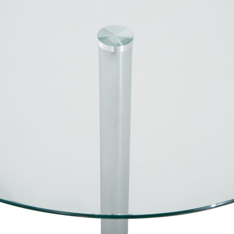 HOMCOM Round Dining Table, Modern Pub Table with Tempered Glass Top, Galvanized Metal Base, Small Dining Table, Silver