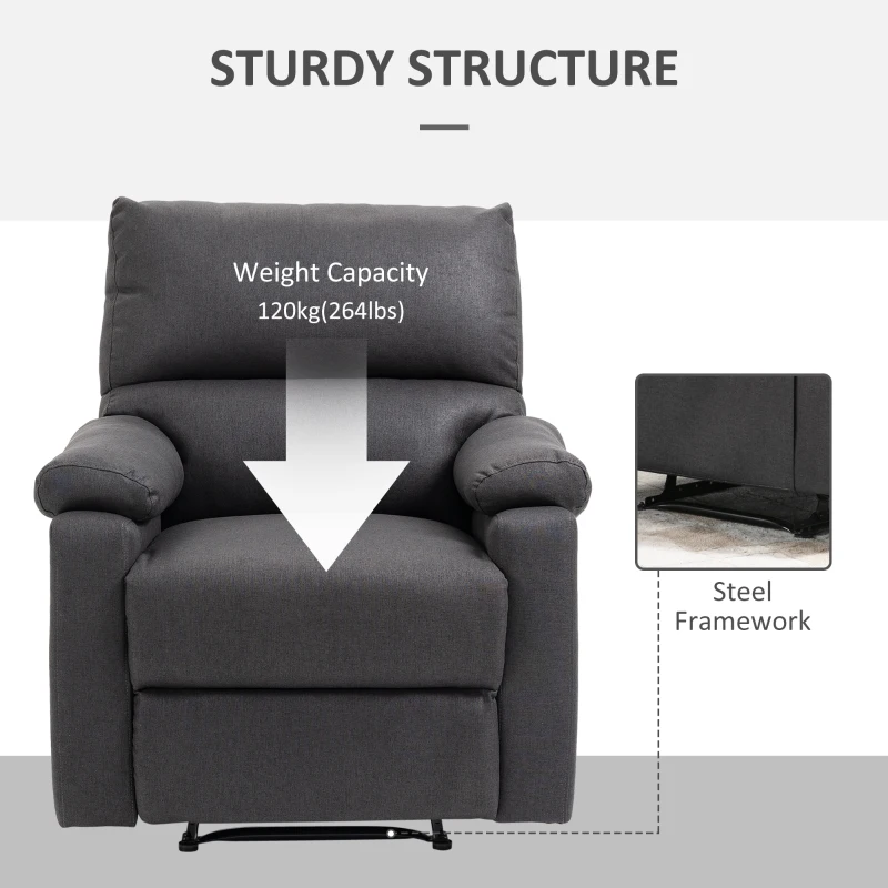 HOMCOM Recliner Chair, Manual Reclining Chair with Footrest, Padded Seat for Living Room, Bedroom, Study, Dark Grey