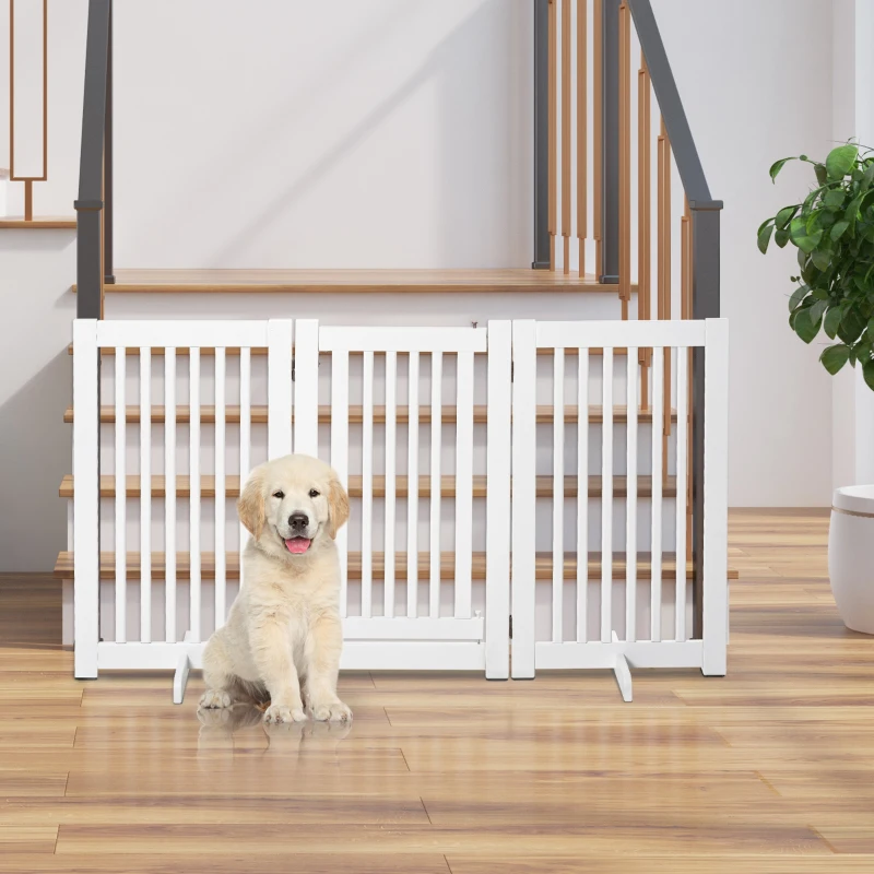 PawHut Free Standing Wood Pet Gate Indoor Dog Barrier 3 Panel Folding Z Shape Doorway